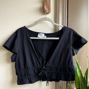 Princess Polly Black Ruffle Double-Tie Crop Top
